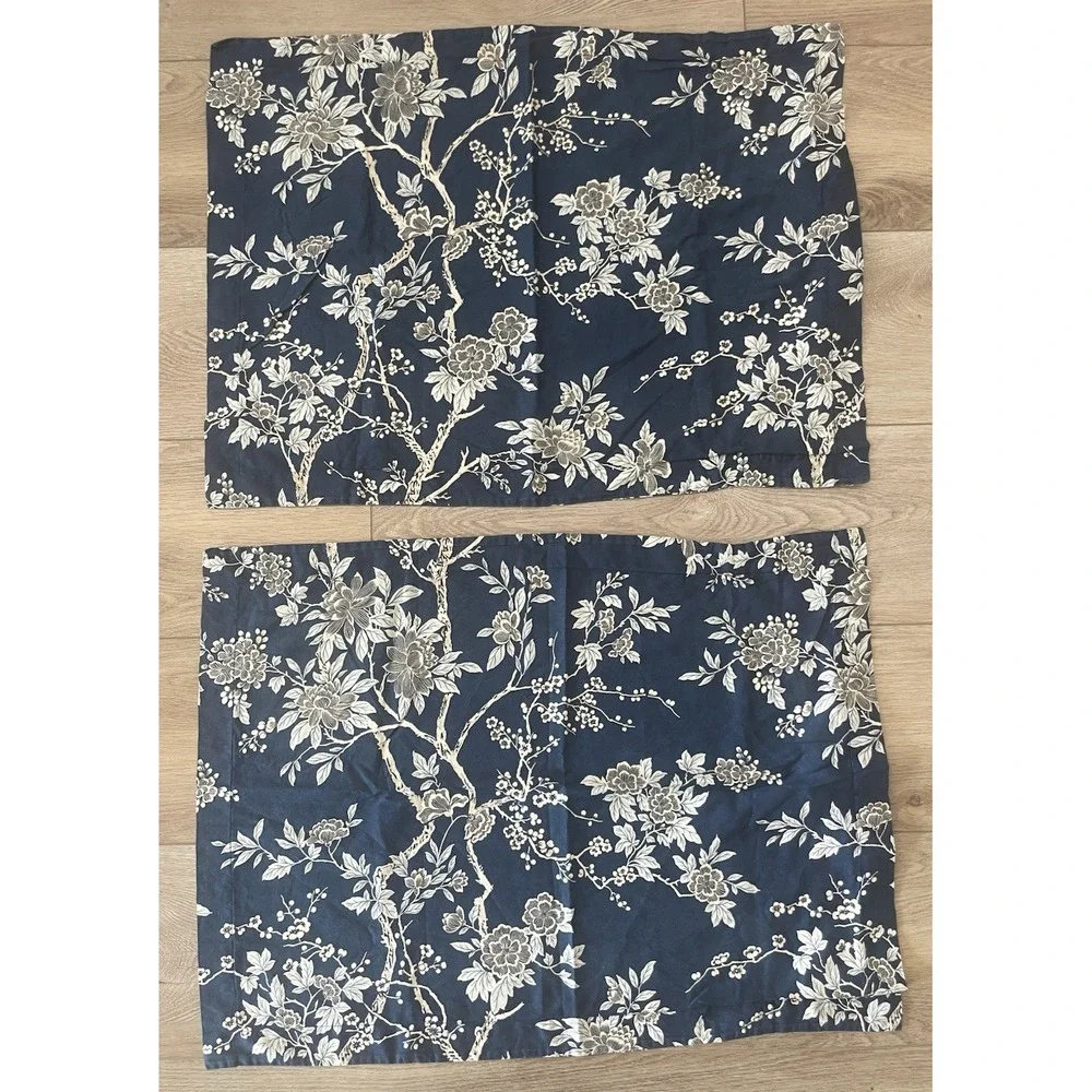 Ralph Lauren Deauville Blossom Navy Sateen QUEEN Duvet Cover & 2 Stnd Shams READ